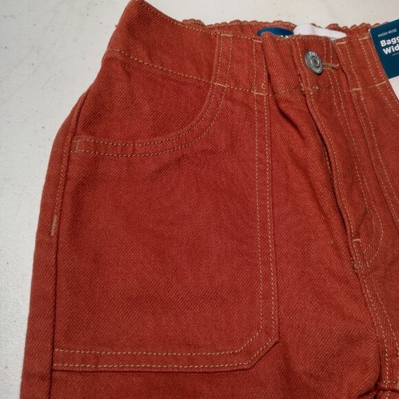 Old Navy Pants Girls Small 6 Baggy Wide Leg High Rise Rust Elastic Canvas READ - Picture 8 of 12